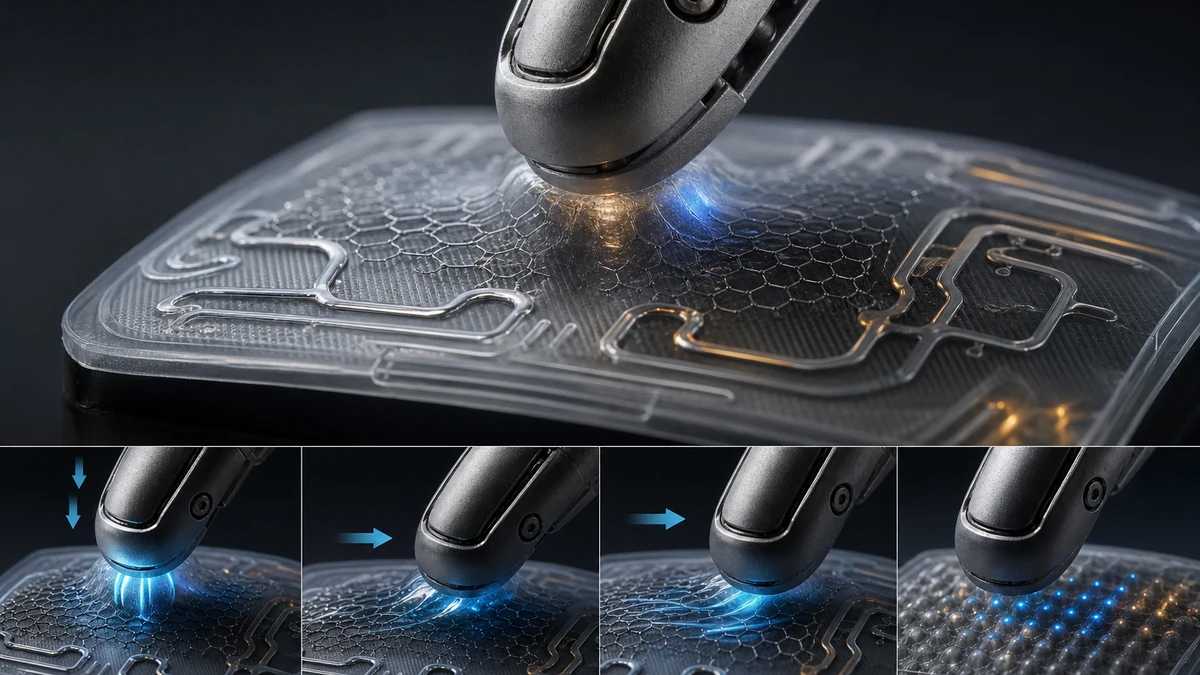 Macro robotic fingertip tactile sensor with graphene-like layers and liquid metal microchannels.